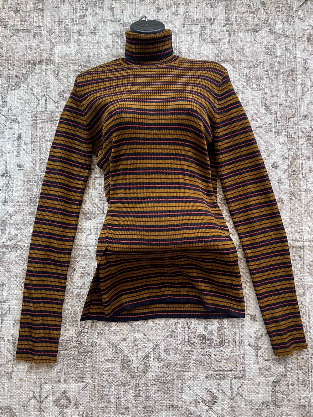 Dries Van Noten Ribbed 90’s Style Mustard, Striped Turtleneck